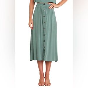 NEW Petal & Pup Ava Button Front Midi Skirt Green Size 0